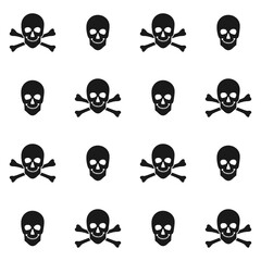 Halloween seamless pattern with black skull crossbones on white background. Endless background, wallpaper, wrapping, packaging, texture, paper. Vector illustration in flat style.