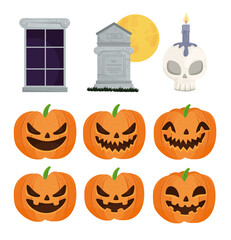 happy halloween icons set decoration vector illustration design
