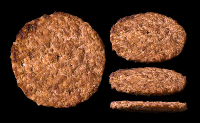 Set of burger cutlets isolated on black background