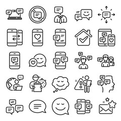 Message sms and Communication icons. Group chat, Conversation and Speech bubbles icons. SMS communication, Phone chat and Stop talking symbols. Conversation group, smartphone message, info. Vector