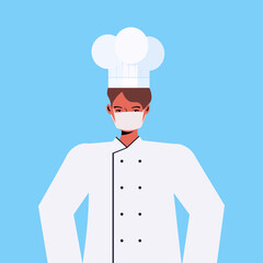 chef in uniform wearing mask to prevent coronavirus pandemic labor day celebration concept portrait vector illustration