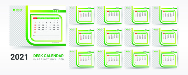 Desk calendar design 2021 template Set of 12 Months, Week starts Monday, Stationery design, calendar planner 
