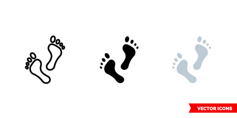 Foot step footprint icon of 3 types color, black and white, outline. Isolated vector sign symbol.