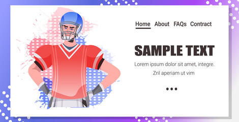 american football player holding USA flag and helmet happy labor day celebration concept man in sportswear portrait horizontal copy space vector illustration