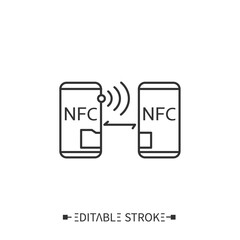 NFC technology line icon. Near field communication. Easy speed wireless data exchange. Digital smart technologies concept. Isolated vector illustration. Editable stroke