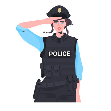 policewoman in tactical gear riot police officer standing pose protesters and demonstration control concept portrait vector illustration