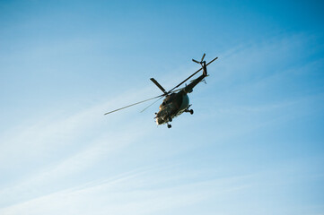Fototapeta na wymiar Military helicopter flying during exercise