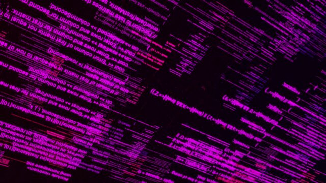 Abstract hackers attack, technology and connection concept. Animation. Endless lines of computer code being written automatically on black background, seamless loop.