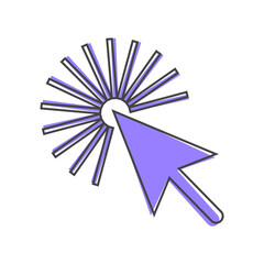 Arrow, the cursor pointing to the point. The cursor clicks cartoon style on white isolated background.