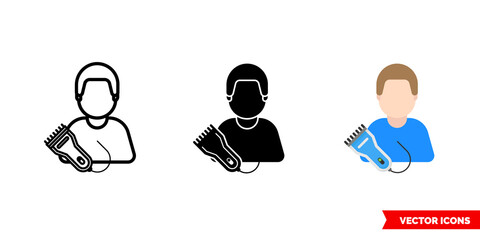 Hairdresser barber icon of 3 types color, black and white, outline. Isolated vector sign symbol.