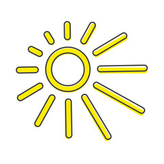 Sun Vector Icon. A symbol of the sky, good weather cartoon style on white isolated background.
