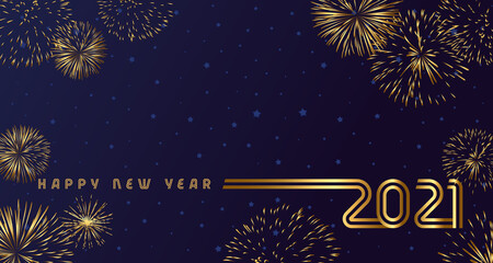 Happy New Year 2021 - golden lines concept, Christmas design. Realistic vector 20 21 sign, simple gold lettering and salutes, concept for Xmas holiday banner or discount sale poster