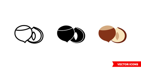 Fototapeta premium Hazelnut icon of 3 types color, black and white, outline. Isolated vector sign symbol.