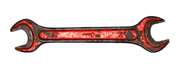 Old wrench on a white background