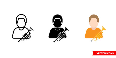Hornist wind jammer icon of 3 types color, black and white, outline. Isolated vector sign symbol. - obrazy, fototapety, plakaty