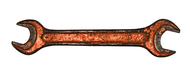 Old wrench on a white background