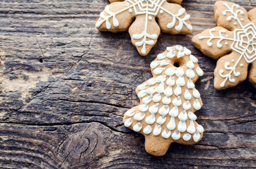 Christmas fir tree on wooden background