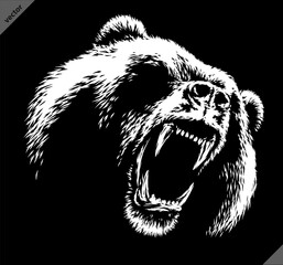 Obraz premium black and white linear draw bear vector illustration