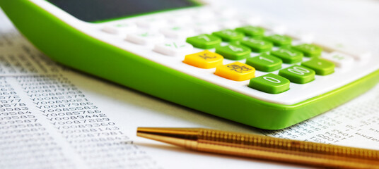 Obraz na płótnie Canvas Calculator and pencil. Office equipment at workplace. Conceptual image of desk work, financial paperwork and business economy.