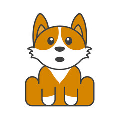 Cute puppy in orange and white colors. Surprised face. Isolated vector illustration on white background.