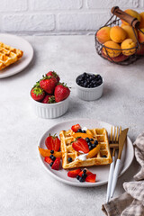 Waffles with berries and fruit