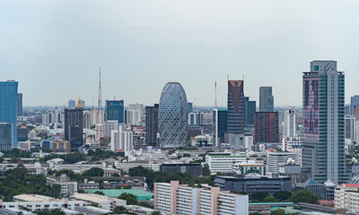 Aerial view of Rama 9 road, New CBD, Bangkok Downtown, Thailand. Financial district and business...
