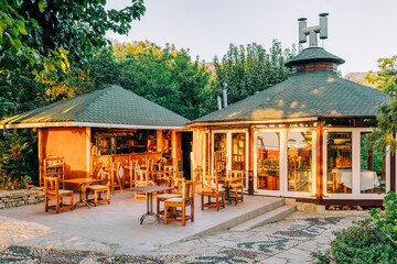 Garden restaurant with morning light - Cirali, Antalya Province, Turkey