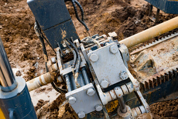 Horizontal directional drilling technology closeup. Drilling machine work process. Trenchless...