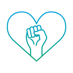raised fist hand in heart degraded style icon design, Manifestation human rights and protest theme Vector illustration