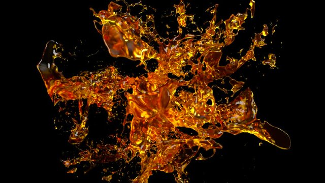 Spectacular splash of beer in slow motion on isolated black background