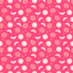 seamless pattern of whole watermelons and slices on pink background