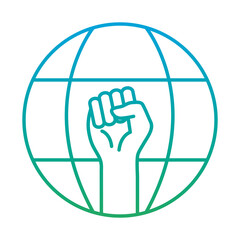 raised fist hand in global sphere degraded style icon design, Manifestation human rights and protest theme Vector illustration