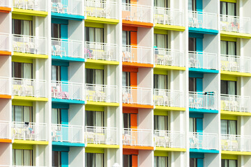 Bright Colorful Balconies on a Seaside Hotel on a Sunny Day