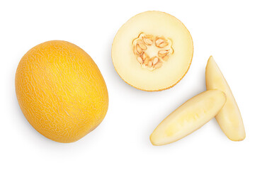 Melon isolated on white background with clipping path and full depth of field. Top view. Flat lay