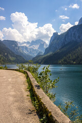 sunny day on the lake Vorderer Gosausee in Austria