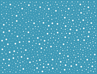 Falling snow. Night sky with stars. Vector pattern. White dots on blue background. Abstract backdrop. 