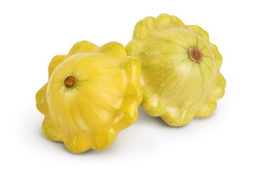two yellow pattypan squash isolated on white background, Clipping path and full depth of field