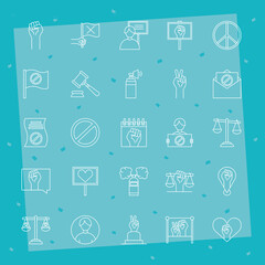 human rights line style collection of icons design, Manifestation and protest theme Vector illustration