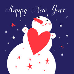 Fototapeta na wymiar Happy greeting card with a snowman