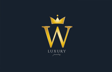 jewelry gold W alphabet letter logo icon. Creative design with king crown for luxury business and company