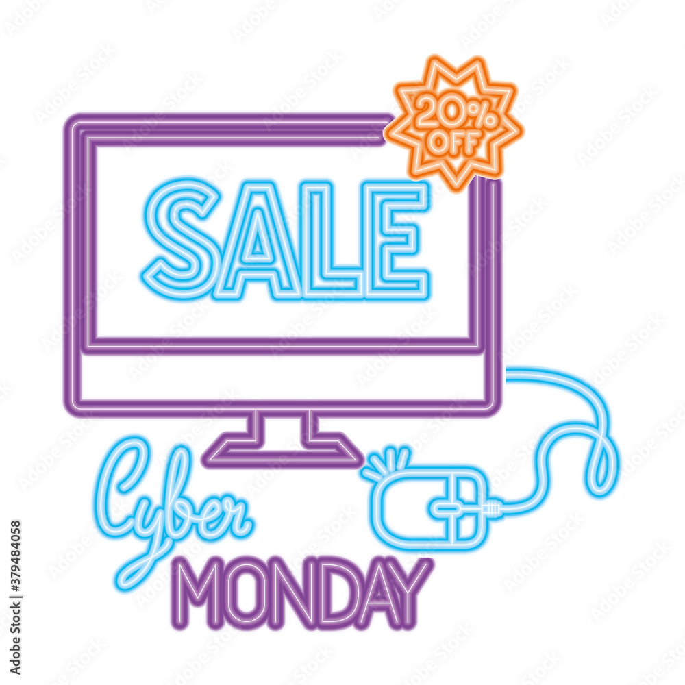 Wall mural sale in computer with mouse and cyber monday design, ecommerce and shopping online theme vector illu