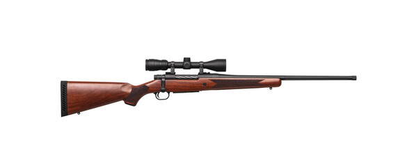 A sniper rifle with a telescopic sight. A carbine with a wooden stock. Weapons for hunting and...