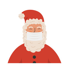 Santa Claus wearing protective face mask against coronavirus isolated on white background. Christmas during pandemia. Xmas celebration concept. New Year 2021 party. Vector illustration.