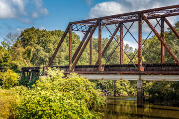 Old, historic Jefferson railway bridge in Jefferson, Texas USA