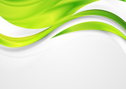 Bright green shiny glossy waves abstract background. Vector design