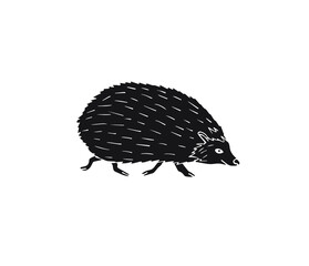 Vector hand drawn doodle sketch black hedgehog isolated on white background