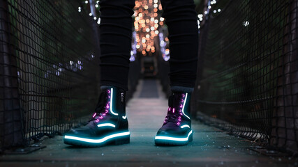 Neon shoes on a bridge in Canada