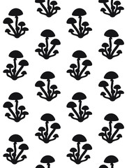 Vector seamless pattern of hand drawn honey mushroom silhouette isolated on white background