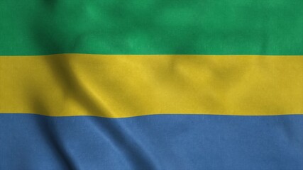 Gabon flag waving in the wind. National flag of Gabon. 3d rendering