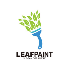 Leaf paint logo, brush leaf logo. eco friendly paint symbol vector logo